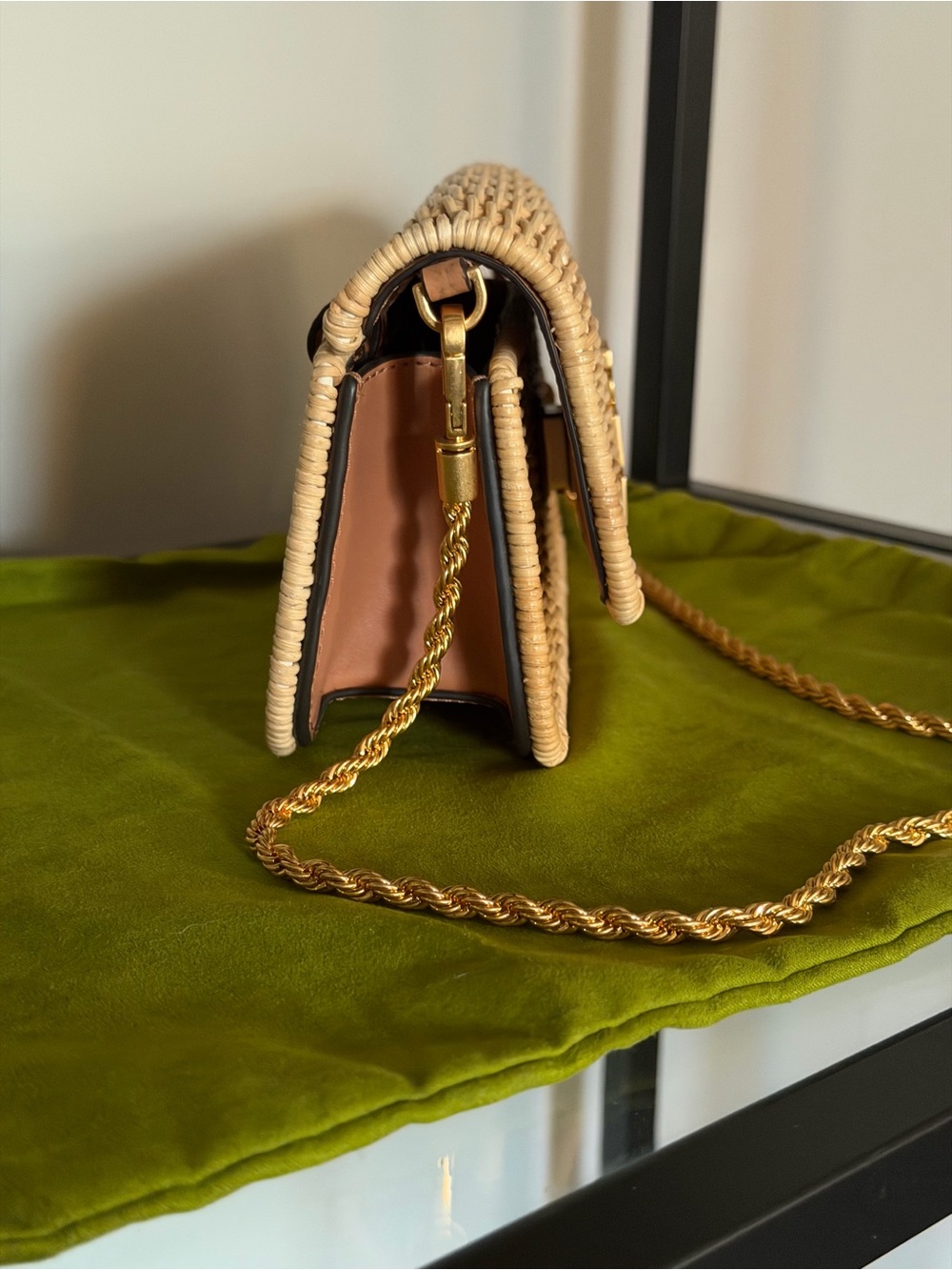Tory Burch Eleanor Wicker Clutch with Gold Chain - Picture 3 of 6